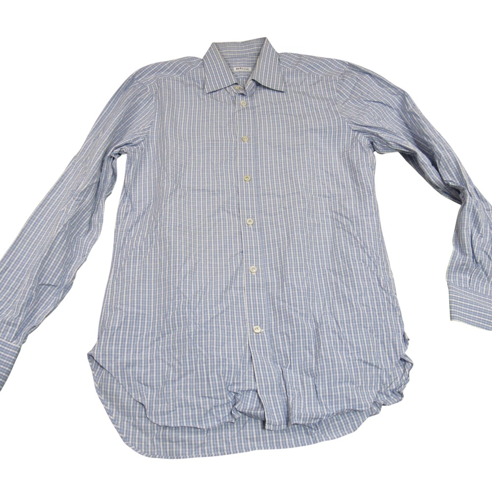 Kiton Mens Blue White Check Long Sleeve Button Down Dress Shirt Size 15.75 40